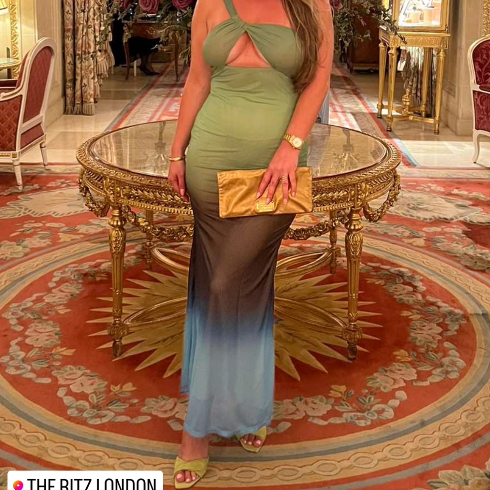 Elegant One Shoulder Ombre Dress in Green and Blue
